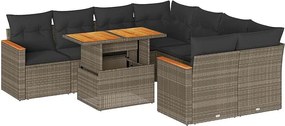 Zestaw modułowych sof ogrodowych z szarego plecionego tworzywa sztucznego z funkcją przechowywania i poduszkami z akacji - 8 miejsc
