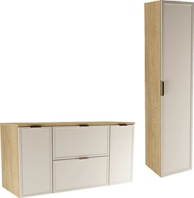 Zestaw do Łazienki 120cm Szafka z Blatem 2D2S Słupek Fronty Ramka Dąb Cremona / Kaszmir Roma