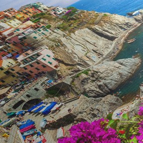 Obraz - Włoska wioska Manarola (z zegarem) (90x30 cm)