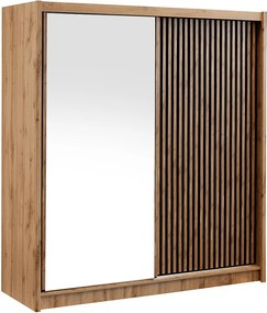 Szafa 2-drzwiowa przesuwna - Z lustrem - szer. 203 cm - Naturalny i czarny - CALOWI