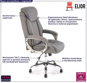 Popielaty tapicerowany fotel obrotowy - Nestino