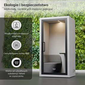 Jednoosobowa kabina akustyczna do biura Inbox, 110x90x210 cm