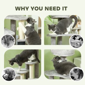 PawHut Centrum Zabawy dla Kota z Drapakiem, Łóżkiem, Piłeczkami do Gry, Plusz, 60 x 39 x 87 cm, Jasnoszary/Kremowy