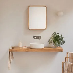 Zestaw Mebli Łazienkowych 130x45 Cm Wiszący Z Drewna Tekowego Neill Drewno Tekowe & Okrągły Ceramiczny Biały - Sklum