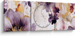 Obraz - Kwiaty akwarelowe (z zegarem) (90x30 cm)