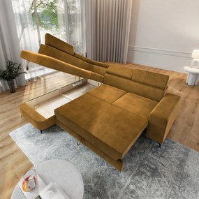 Masseno Narożnik ALVORO z funkcją spania i pojemnikiem na pościel Narozniki L, Rozkładana sofa - Żółty, MONOLITH 48
