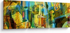 Obraz - Architektura, abstrakcja kubistyczna (z zegarem) (90x30 cm)