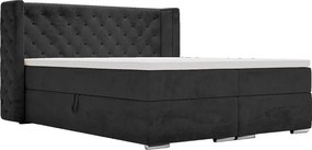 Emporius Valencia Box łóżko kontynentalne 180x200 - topper, materac H3, pojemnik - łóżko małżeńskie, tkanina aksamitna, czarny (Magic Velvet 2219)
