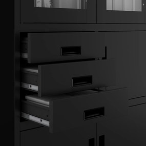 Biurowa szafa metalowa z sejfem na akta i dokumenty FILIP, 900 x 1850 x 400 mm, czarna