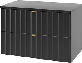 Czarny Zestaw Łazienkowy 80cm Szafka z Blatem Ryflowane Fronty Arcos