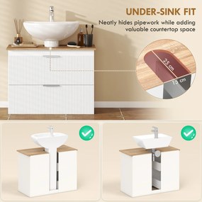 HOMCOM Szafka łazienkowa, 80 cm szafka z dwiema dużymi szufladami do umywalek z cokołem lub bez, Biała | Aosom PL