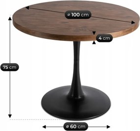 Stół Okrągły LINO 100 cm Dąb Rustykalny/Czarny Nowoczesny Loft