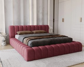 Emporius Como łóżko z pojemnikiem do sypialni - łózko tapicerowane 160x200, nowoczesny styl - duże łózko, gruba pianka - tkanina velvet, bordowy (Whisper 14)