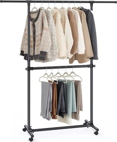 Stojak na ubrania dwupoziomowy JASON, 101-165x49x113-180cm, czarny SongmicsHome