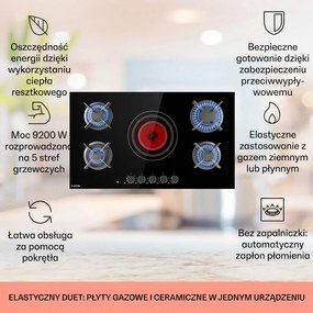 Klarstein Multichef 60cm Płyta Kombinowana 5 Stref Gotowania Czarny