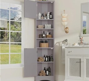 Trójkątne meble łazienkowe 36,5×24,5×170 cm - 3 otwarte przegródki - 2 drzwi - szare