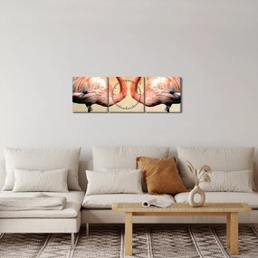 Obraz - dwa flamingi (z zegarem) (90x30 cm)