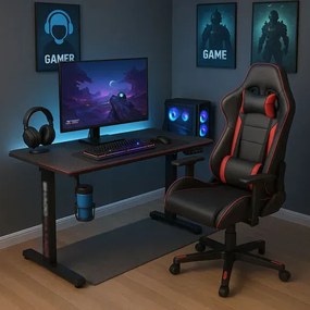 Czarne biurko regulowane elektrycznie z LED RGB G0-N74