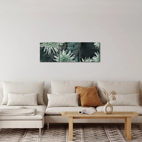 Obraz - Zielone kwiaty (z zegarem) (90x30 cm)