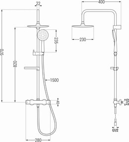 Mexen KX33 zestaw prysznicowy natynkowy z deszczownicą i baterią termostatyczną, czarny - 771503391-70