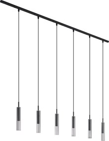 Nowoczesny system szynowy czarny z 6 lampami wiszącymi czarnymi z przydymionego szkła 1-fazowy - Slimline Loyce