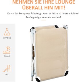 Outsunny Składany leżak beżowy, 170 x 60 x 76 cm