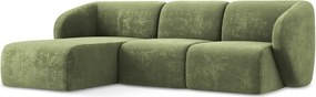 Zielony narożnik z tkaniny szenilowej (lewostronny/z szezlongiem) Lani – Makamii