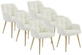 Zestaw 6 krzeseł z podłokietnikami - Bukla i złoty metal - Biały - PEGA Pascala Morabito