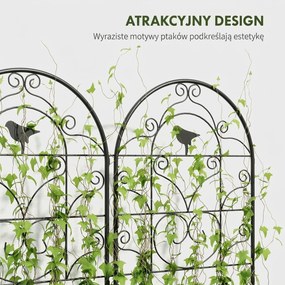 Metalowe Kratki na Róże 2 szt. Outsunny Zestaw, Odporny na Rdzę, dla Roślin Pnących z Motywem Ptaków 50x120 cm, Czarny