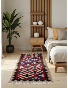 Czerwony wełniany chodnik dwustronny tkany ręcznie 60x190 cm Kamal Rami – Nouristan