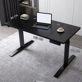Biurko Elektryczne Podnoszone Czarne 160x80 Regulowane Wysokości 72-118 cm