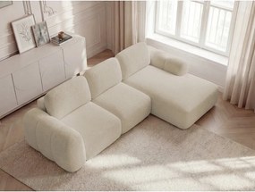 Beżowy rozkładany/ze schowkiem narożnik z materiału bouclé (prawostronny/z szezlongiem) Montaigne – Bobochic Paris