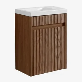 Zestaw Mebli Łazienkowych Z Drewna Z Wbudowaną Umywalką Narek Ciemna Czerń & Bezlusterkowiec & Bez Kranu & ↔︎ 40 Cm - Sklum