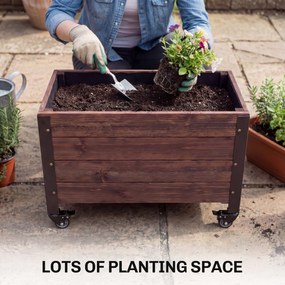 Outsunny Podwyższona Grządka Drewniana 60 x 30 x 41 cm, Mobilna Skrzynka na Rośliny na Balkon i Taras | Aosom PL