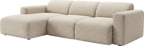 Kanapa narożna duża lewostronna z elektryczną wysuwaną siedziskiem z beżowej tkaniny POGNI marki Maison Céphy