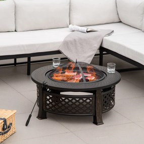 Outsunny Misa Paleniskowa Stalowa z Pogrzebaczem i Osłoną Iskier Idealna na Kemping i Grill Czarna 81x81x50cm | Aosom PL