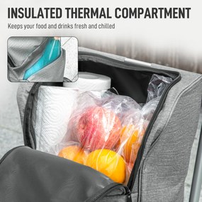 HOMCOM Wózek na zakupy, torba 46L, składany wózek z torbą chłodzącą, regulowany uchwyt, rama aluminiowa, Szary