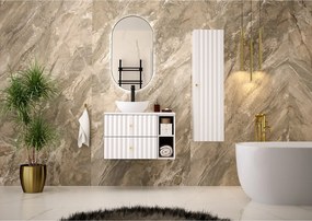 Biały Zestaw Łazienkowy 80cm Szafka z Blatem i Regałem Ryflowane Fronty Aqua