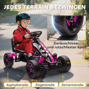 AIYAPLAY Gokart na pedały, pojazd na pedały dla dzieci z hamulcem, antypoślizgowe koła, metalowa rama, 3-6 lat, Różowy | Aosom PL