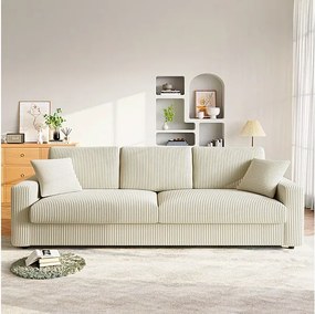 Duża sofa z welurem żebrowanym z 2 poduszkami - Beżowa - 256 x 89 x 88 cm