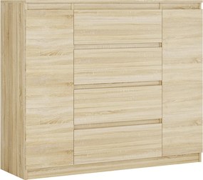 Komoda: Dąb Sonoma, 120 x 39 x 101 cm, 2 drzwi, 4 szuflady