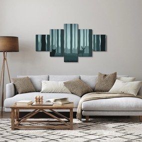 Obraz - Jeleń z wilkiem w skałach (125x70 cm)
