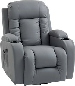 HOMCOM Fotel masujący z funkcją kołysania, leżenia i ogrzewania, 3 tryby, obracany, Jasnoszary | Aosom PL
