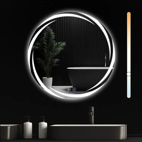 NETTLIFE Lustro łazienkowe z oświetleniem, okrągłe lustro łazienkowe LED, 70 cm IP44 okrągłe lustro łazienkowe z funkcją dotykową