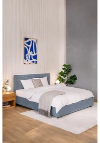 Niebieskie tapicerowane łóżko dwuosobowe ze schowkiem i stelażem 180x200 cm Myra Slim Line – Bonami Selection