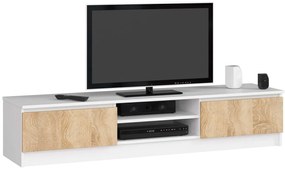 Skandynawska szafka RTV biała + dąb sonoma H2-N36