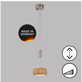 Lampa wisząca LED w kolorze srebra ze ściemniaczem i drewnianym kloszem ø 21 cm Shine-wood – Fischer &amp; Honsel