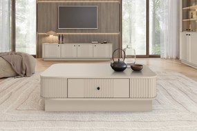 Stolik kawowy Vesper 103x60 cm z szufladą na cokole - kaszmir / czarny uchwyt