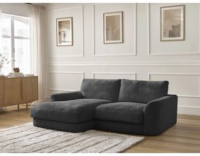 Czarny narożnik z tkaniny szenilowej (lewostronny/z szezlongiem) Leonore – Bobochic Paris