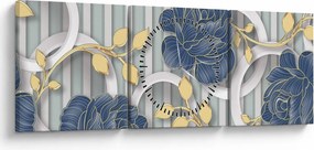 Obraz - róże i koła (z zegarem) (90x30 cm)